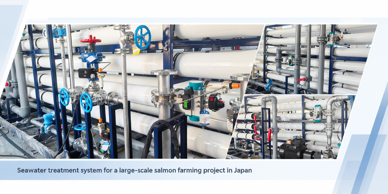 Salmon farming seawater treatment system with industrial valves in Japan Система очистки морской воды для разведения лосося с промышленными клапанами в Японии