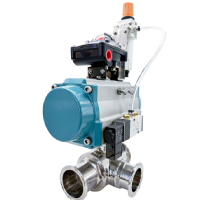 Пневматический трехсторонний шаровой клапан с зажимом с позиционером