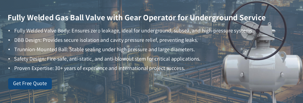 Цельносварной газовый шаровой кран с редуктором для подземной эксплуатации